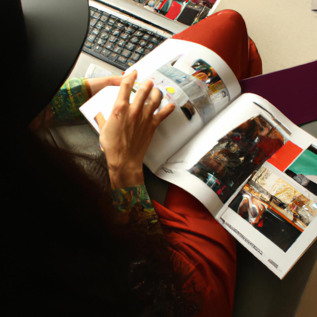 Person reading art magazines online